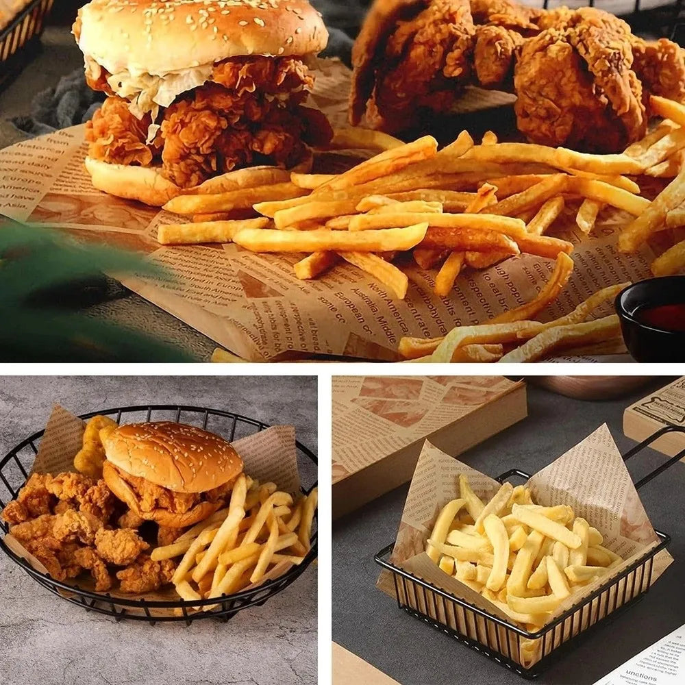 100Pcs Newspaper-Style Greaseproof Food Wrapping Paper Burger