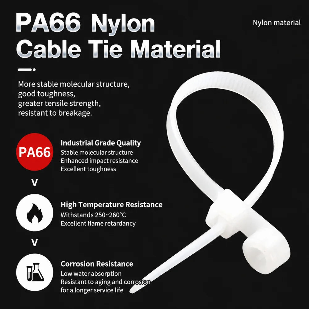 100Pcs Nylon Self-Locking Cable Ties with Screw Fix Hole Nylon Cable Ties Nixie