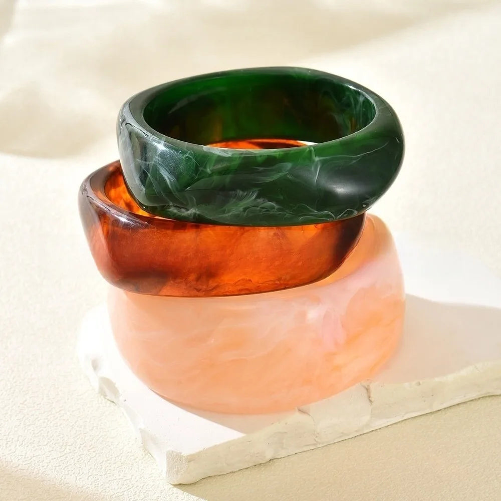 Punk Chunky Resin Cuff Bracelet Set – Marble Geometric Bangles
