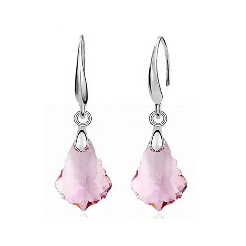 Crystal Drop Pendant Necklace & Earrings Set | Pink Rhinestone Jewelry Set Nixie