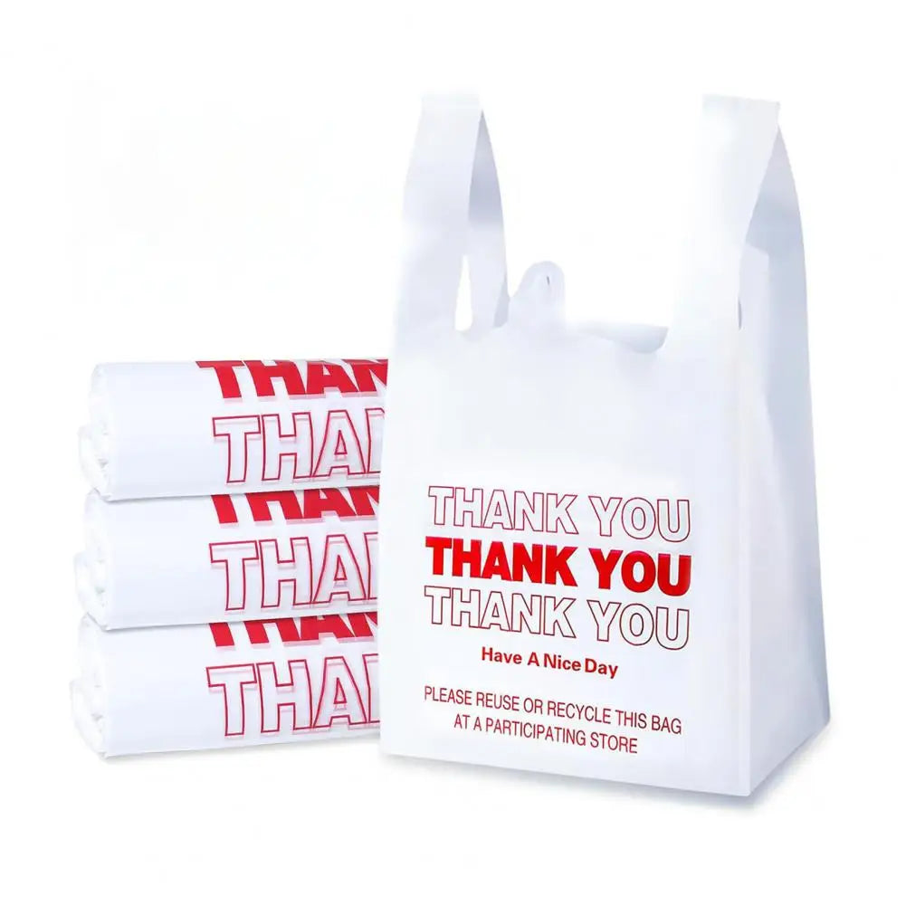 50Pcs Heavy Duty Plastic Grocery Bags with Handles – Thank You Plastic Shopping Bags Nixie