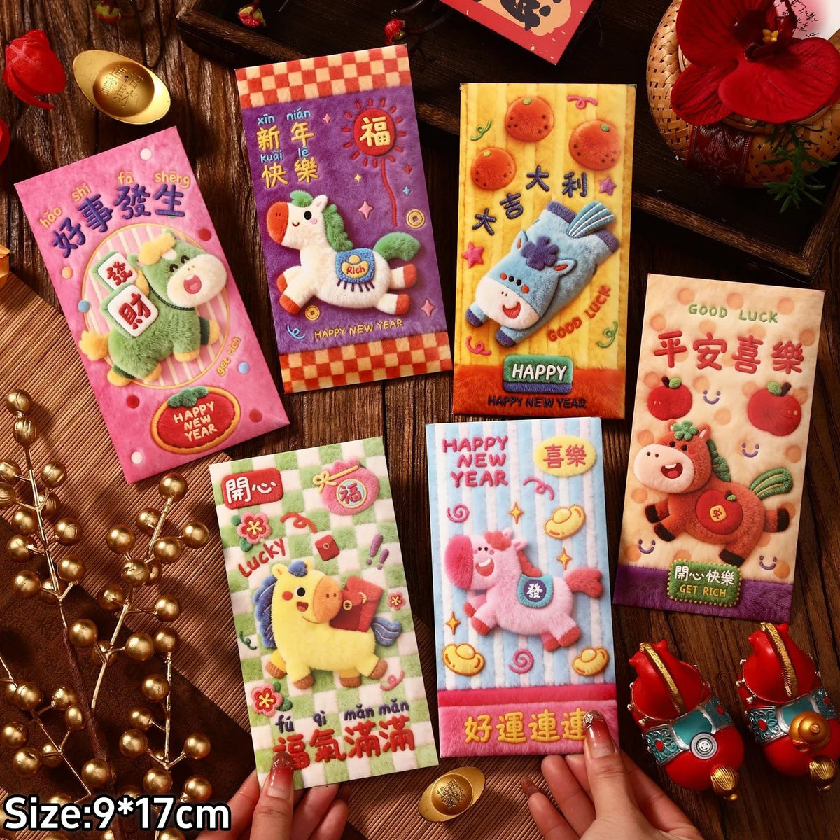 6Pcs 2026 Year of the Horse Red Envelopes – Lucky Money Pouches