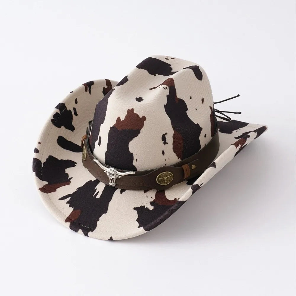 Wide Brim Cow Print Western Cowboy Hat – UV Protection Western Cowboy Hat Nixie
