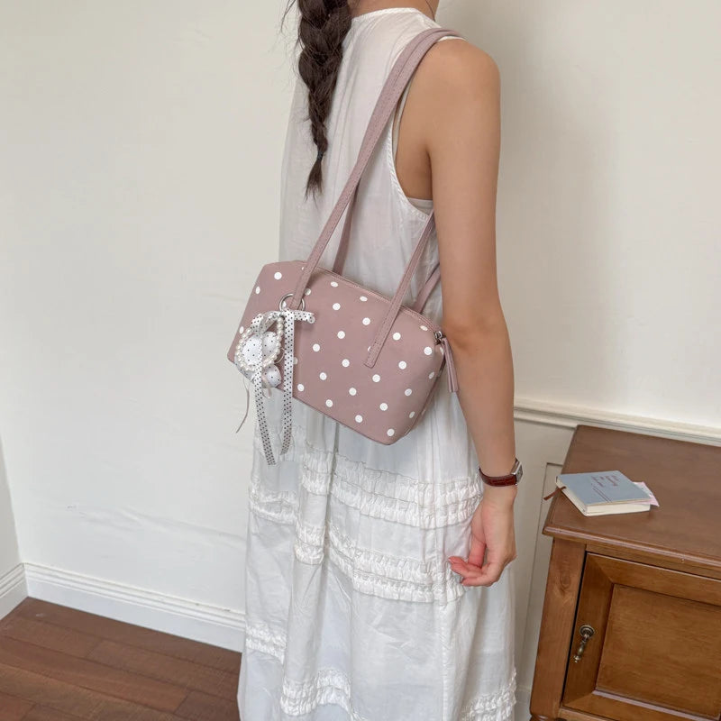 Korean Polka Dot Boston Shoulder Bag | Cute Underarm Bag Shoulder Bag Nixie