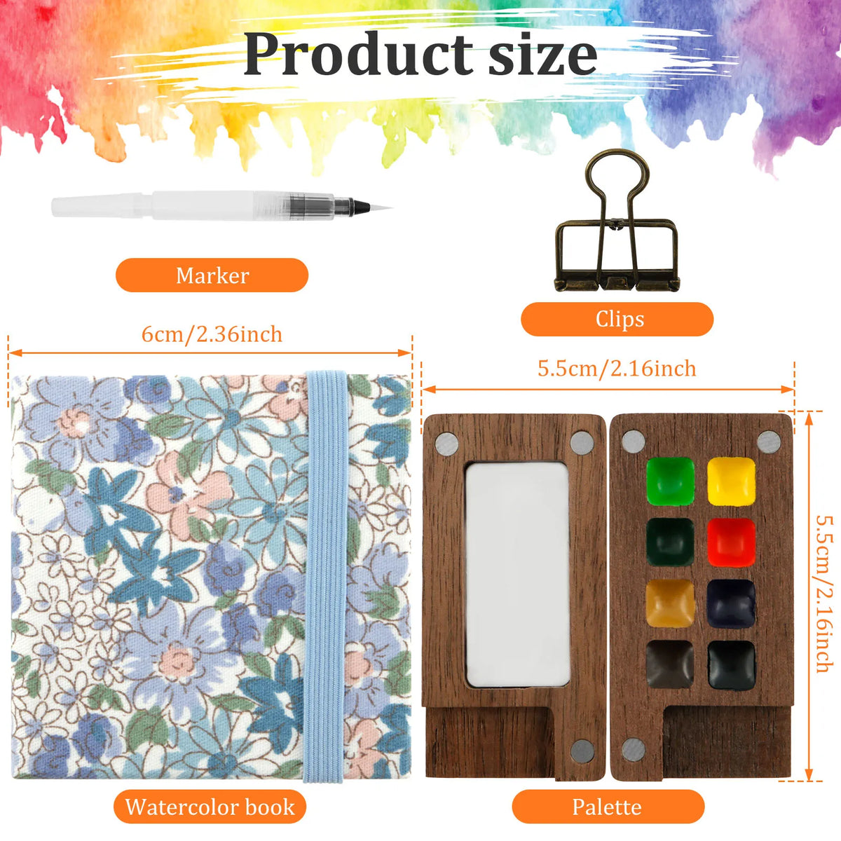 Mini Travel Watercolor Palette Set – 8 Grid Wood Paint Kit