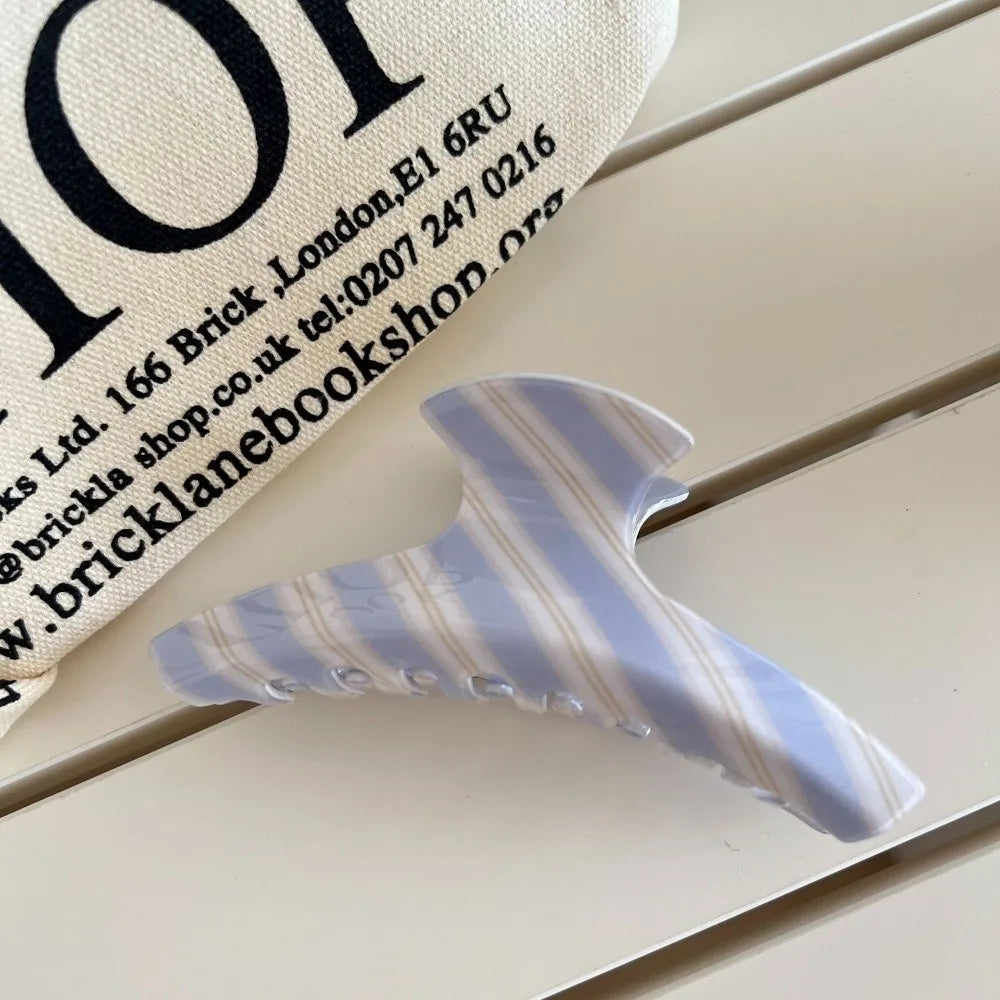 Blue Stripe Geometric Hair Claw Clip – Semicircle Barrette Hair Claw Clip Nixie Purple-C
