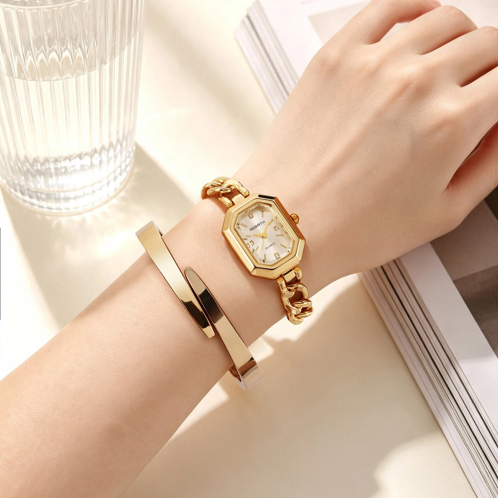 REBIRTH 2-Piece Casual Watch & Bracelet Set – Digital Quartz Watch & Bracelet Set Nixie