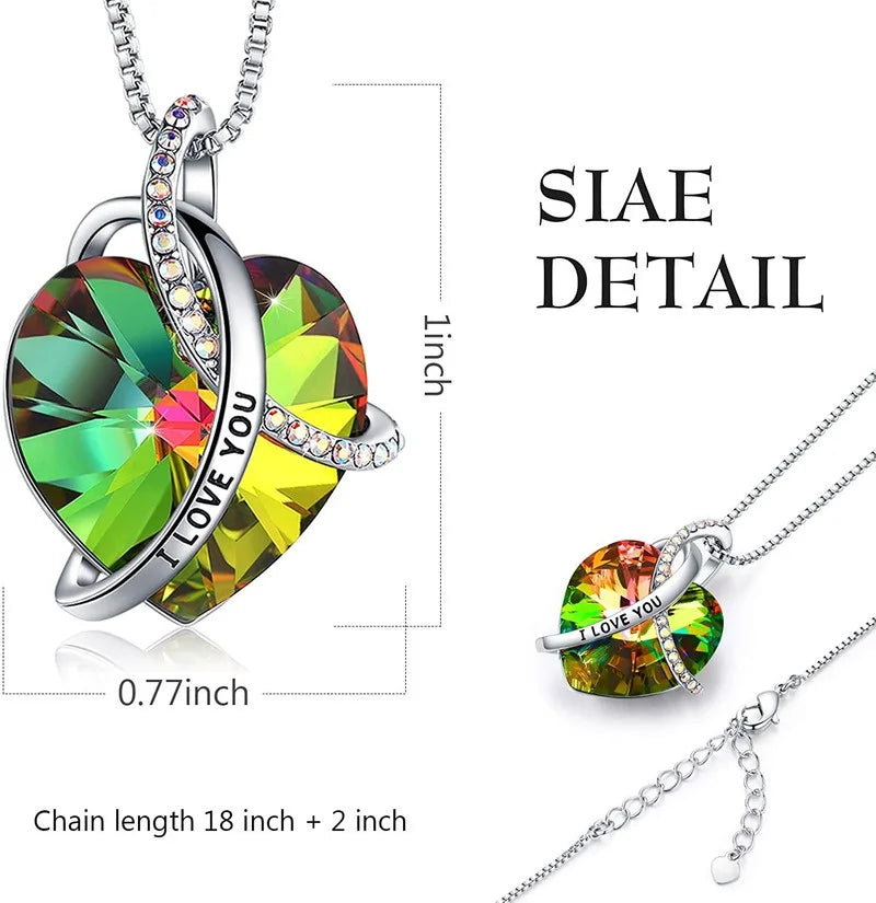Crystal Heart Zircon Pendant Necklace | Rainbow Gemstone Gift Pendant Necklace Nixie