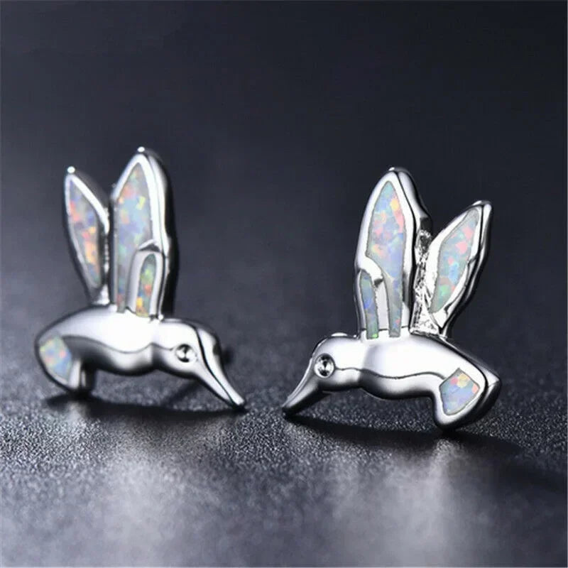 Blue Simulated Opal Bird Dangle Earrings – Hypoallergenic Studs Dangle Stud Earrings Nixie