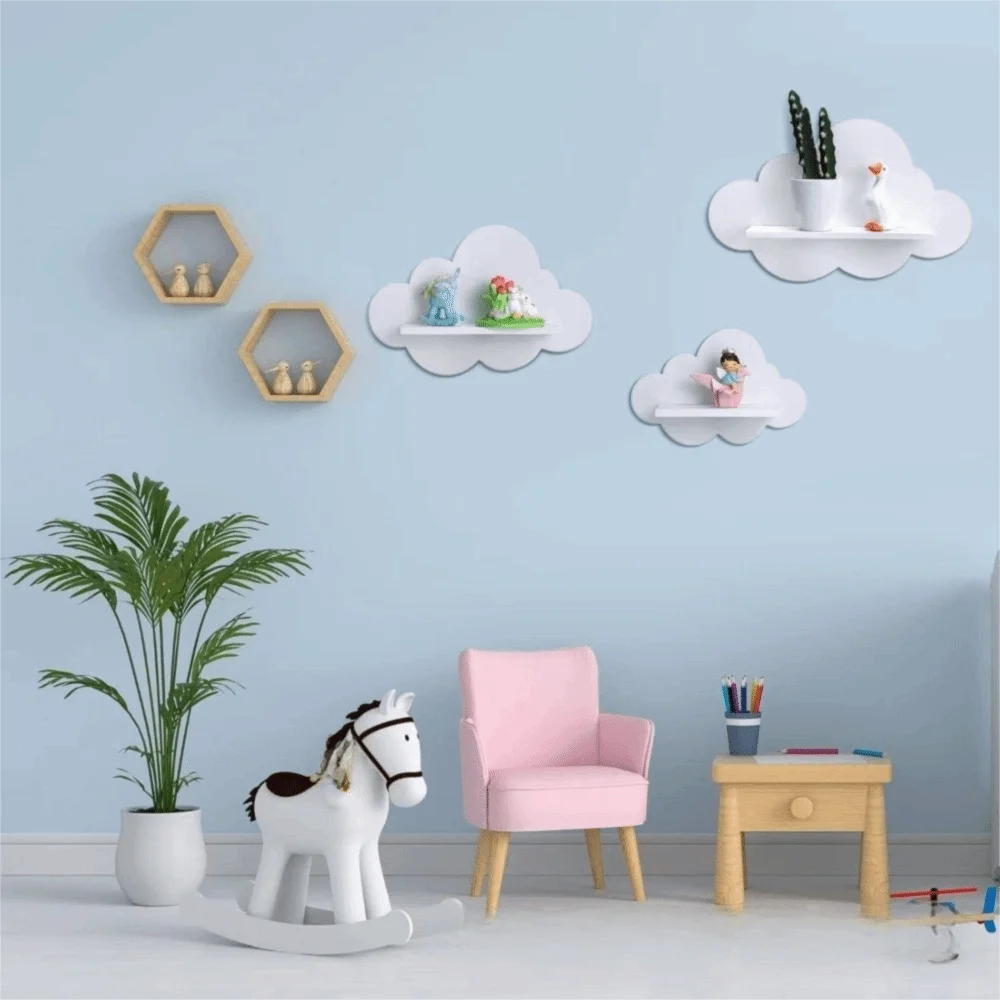 Cloud Shape Wooden Wall Shelf – Minimalist Wall-Mounted Rack Wall Mounted Shelf Nixie