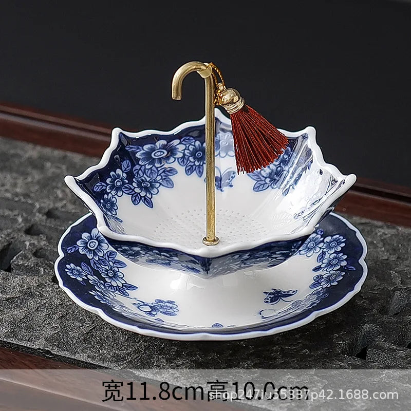 Blue & White Porcelain Umbrella Tea Strainer | Ceramic Filter