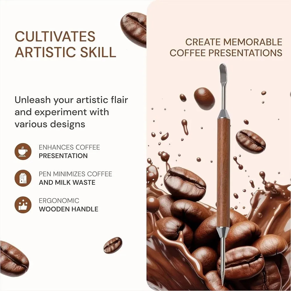 Wooden Handle Coffee Latte Art Pen – Needle & Spatula Tool