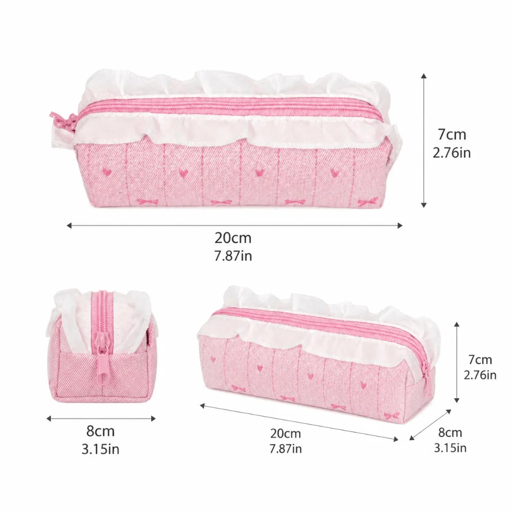Korean Ballet Pencil Case Ruffle Lace Bow Embroidery Pen Bag Pencil Case Nixie