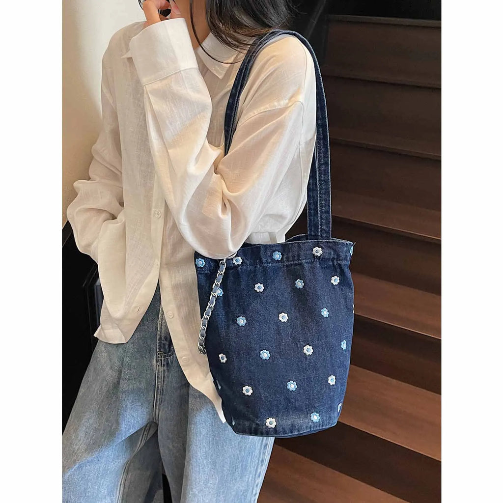 Japanese Denim Shoulder Bag – Large Capacity Women's Tote Denim Shoulder Tote Nixie