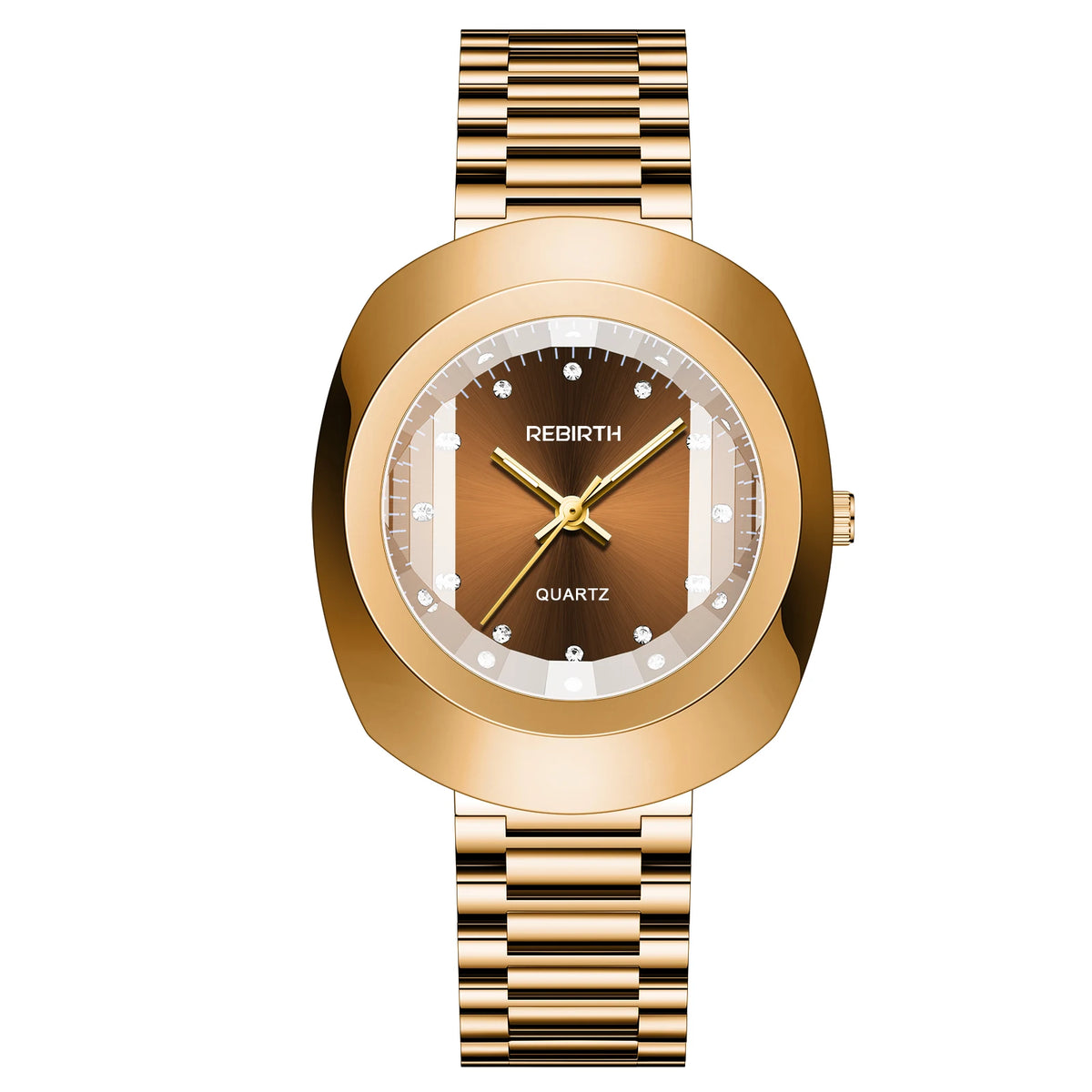 REBIRTH Men's Square Quartz Watch – Stainless Steel Band Men's Quartz Watch Nixie Brown