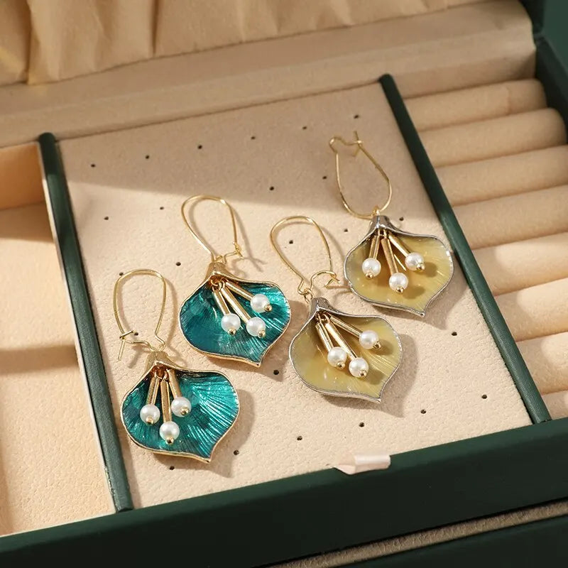 2PCS Enamel Flower Drop Earrings – Bohemian Tassel Style Women Drop Earrings Set Nixie