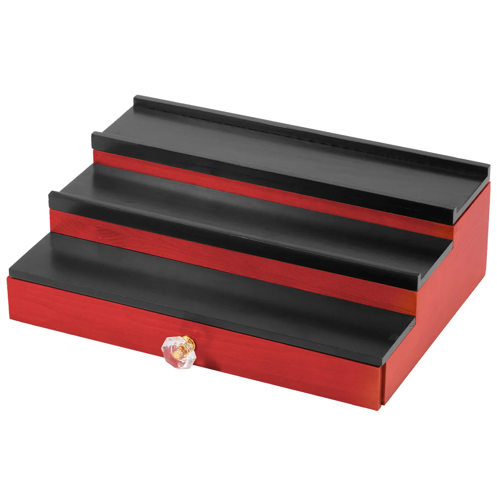 Wooden 3-Tier Perfume Organizer Stand with Drawer | Nixie Perfume Display Stand Nixie red