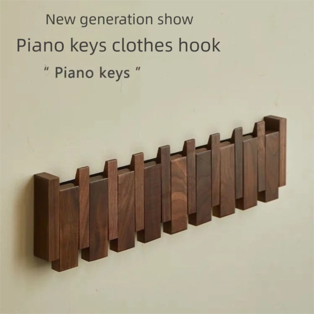 Wall Mounted Wood Coat Rack with 8 Piano Key Hooks