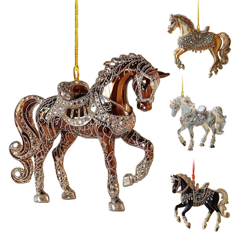 2D Acrylic Horse Charm – Car Mirror & Christmas Tree Ornament Holiday Ornament Charm Nixie