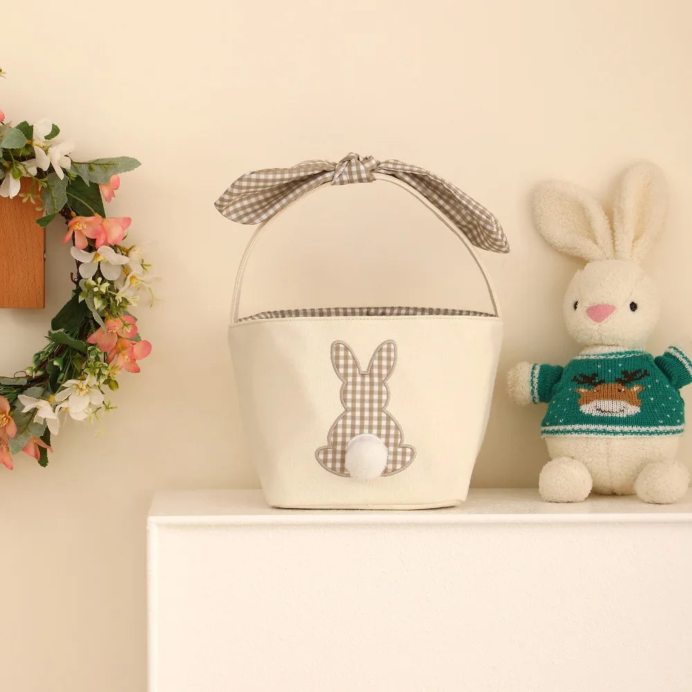 Large Easter Bunny Basket with Long Ears & Handle | Polyester Easter Basket Nixie Khaki