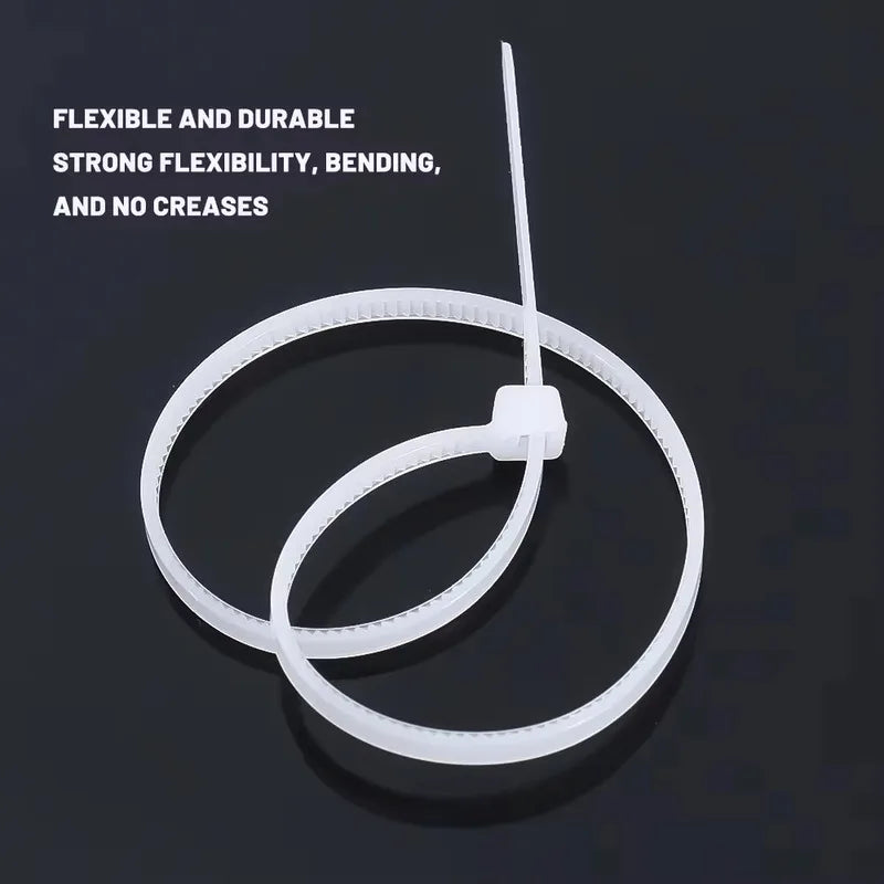 100 PCS Self-Locking Nylon Cable Zip Ties Black & White Cable Zip Ties Nixie