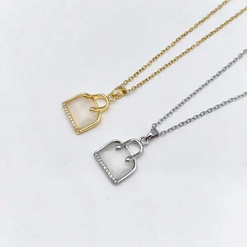Opal Bag Pendant Necklace – Gold & Silver Collarbone Chain Pendant Necklace Nixie