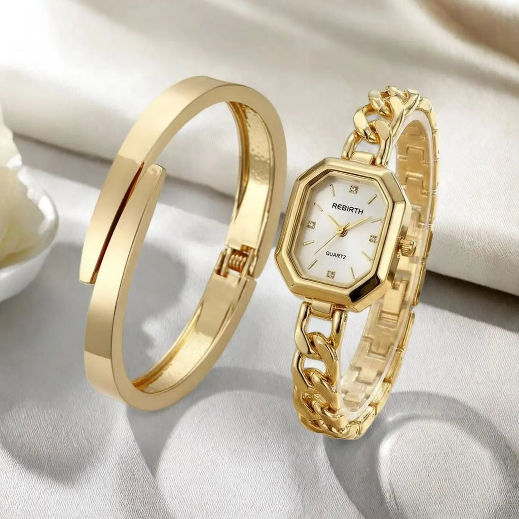 REBIRTH 2-Piece Casual Watch & Bracelet Set – Digital Quartz Watch & Bracelet Set Nixie