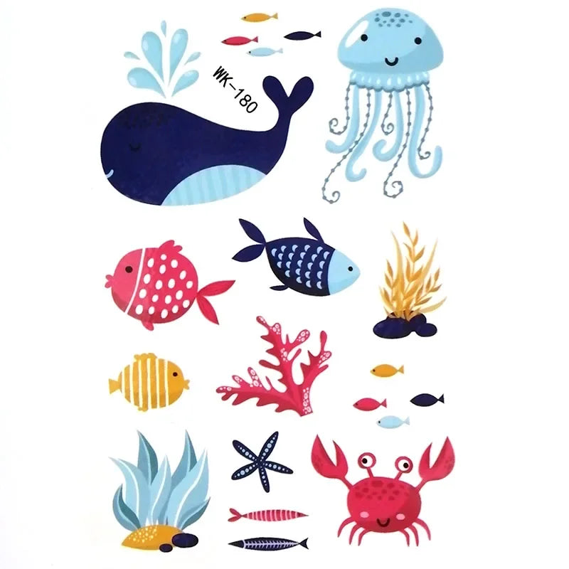 Kids Sea Animal Temporary Tattoo Stickers – Waterproof & Non-Toxic Temporary Tattoo Stickers Nixie 1pcs WK180