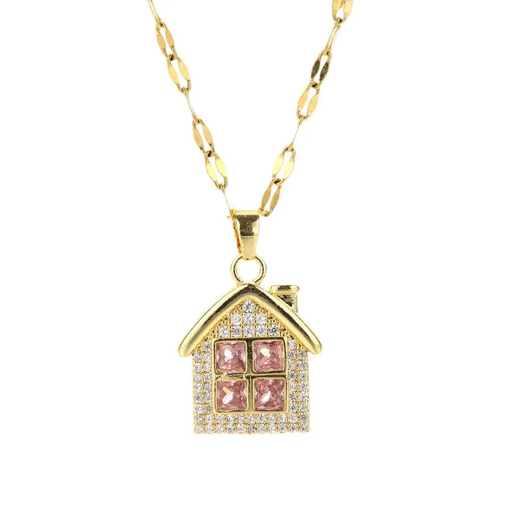 Women's Gold Copper Pendant Necklace | Zircon & Steel Chain Pendant Necklace Nixie