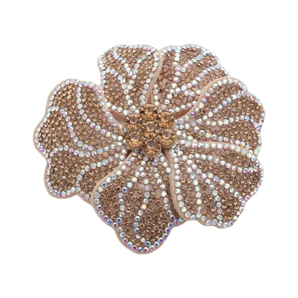 3D Rhinestone Rose Flower Patch – Sew-On DIY Applique Craft Sew-On Applique Patch Nixie Light Gold