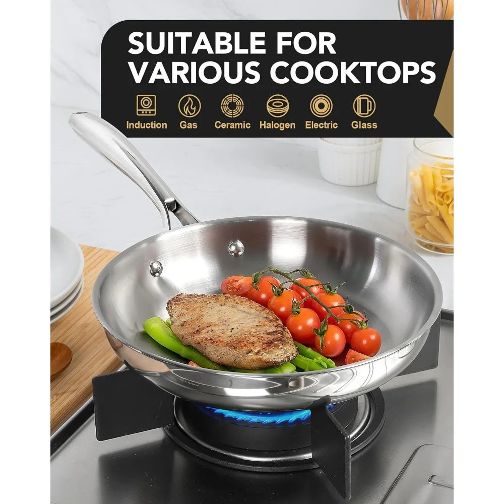 MICHELANGELO 8-Inch Stainless Steel Frying Pan – Induction & Gas Stainless Steel Skillet Nixie