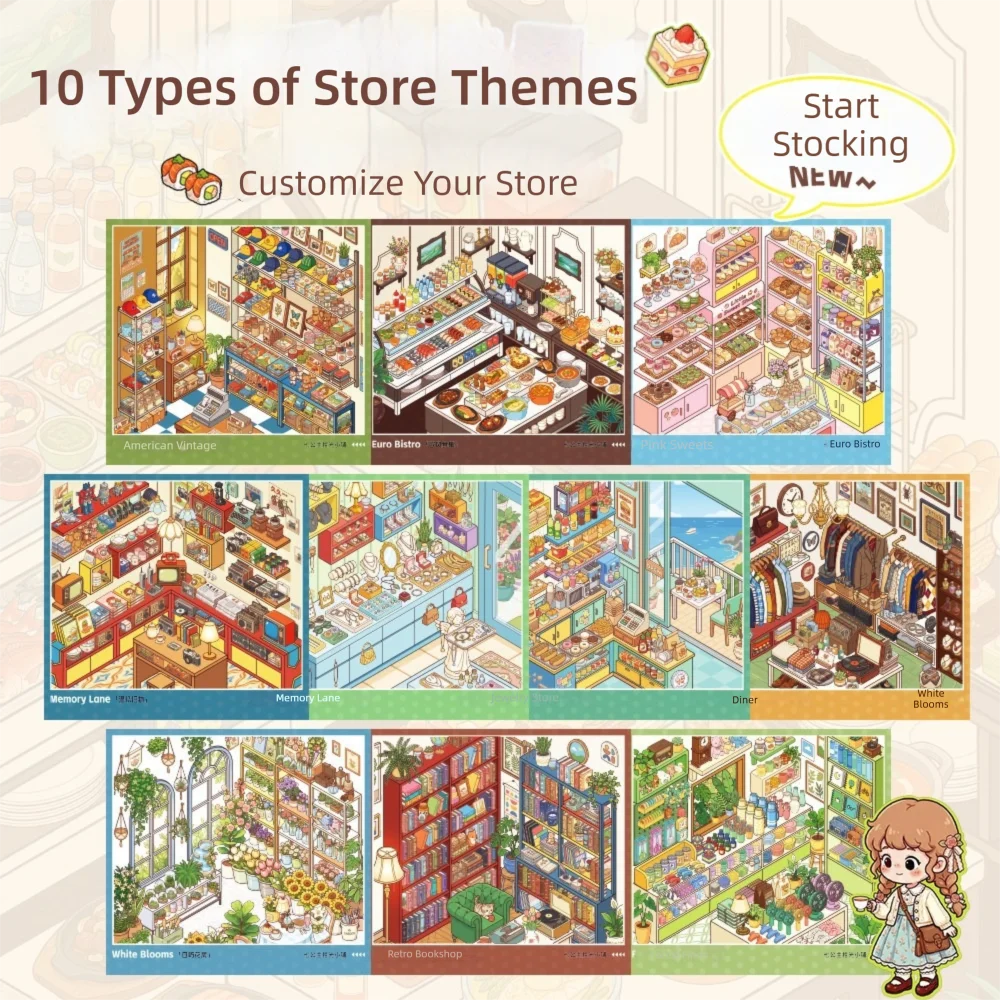 Miniature Scene PET Sticker Book – 10 Die-Cut Shop Scenes Craft Sticker Book Nixie