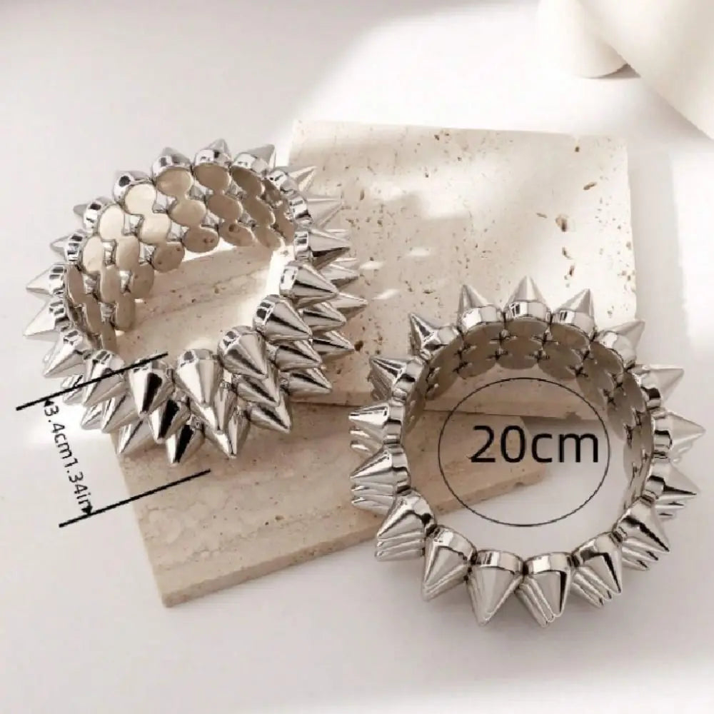 Triple Layer Spiked Y2K Punk Bangle – Chunky Wide Bracelet