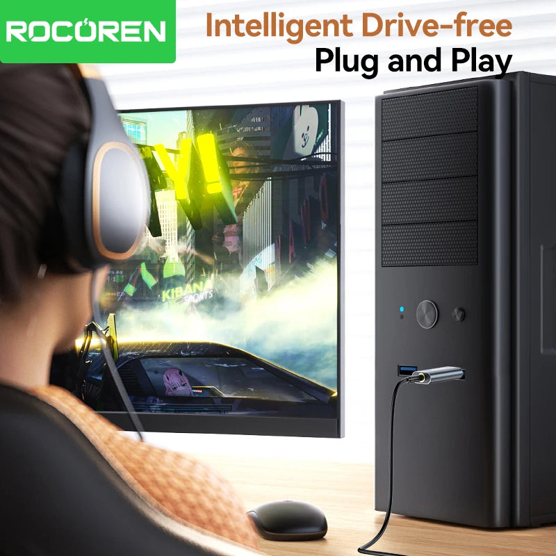 Rocoren USB to 3.5mm Sound Card Adapter – Headphone & Mic