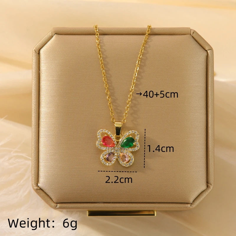 Zircon Butterfly Pendant Necklace Women | Gold Stainless Steel Pendant Necklace Nixie