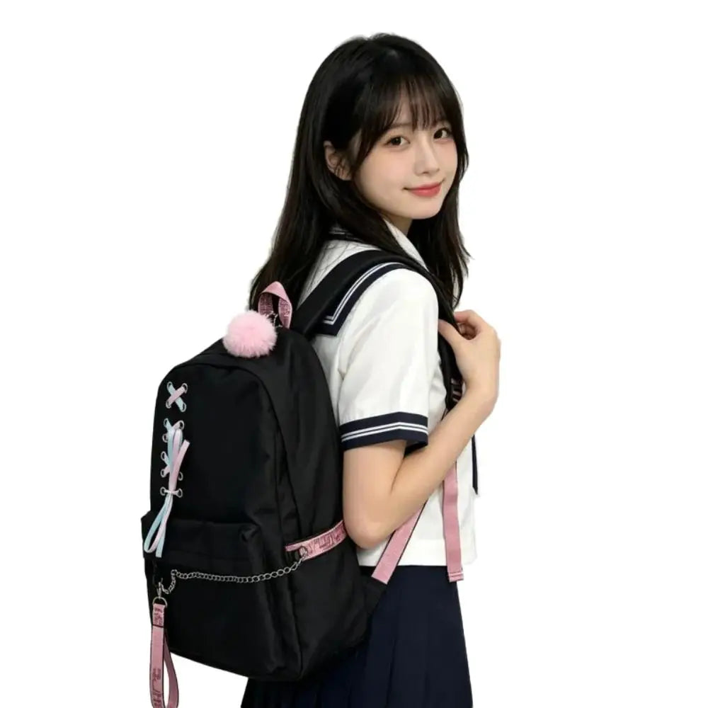 Large Oxford Cloth Laptop Backpack – Silk Ribbon & Chain Design Laptop Backpack Nixie