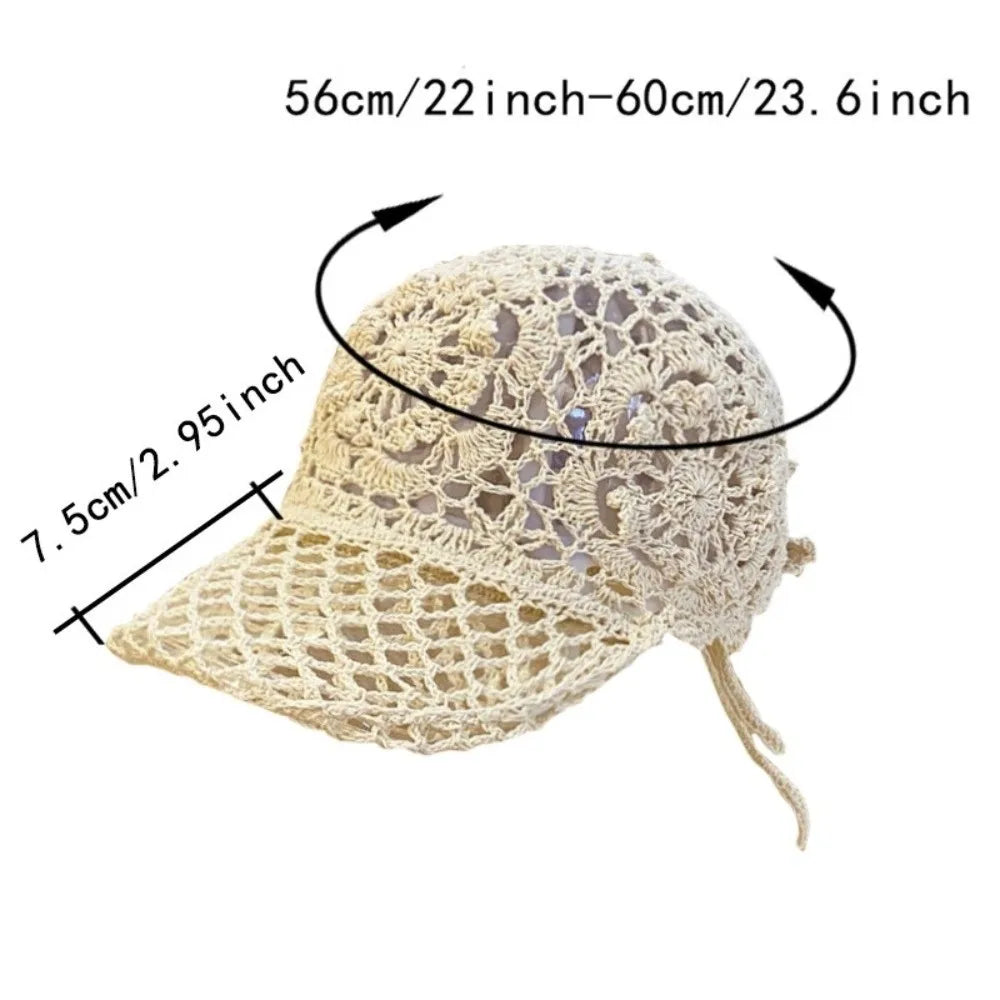 Crochet Hollow Floral Visor Cap – Unisex Adjustable Sun Hat