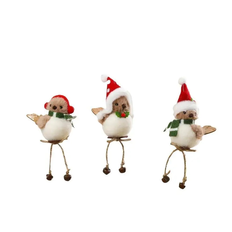 Christmas Plush Bird Ornaments – Santa Outfit & Jingle Bells Christmas Tree Ornament Nixie
