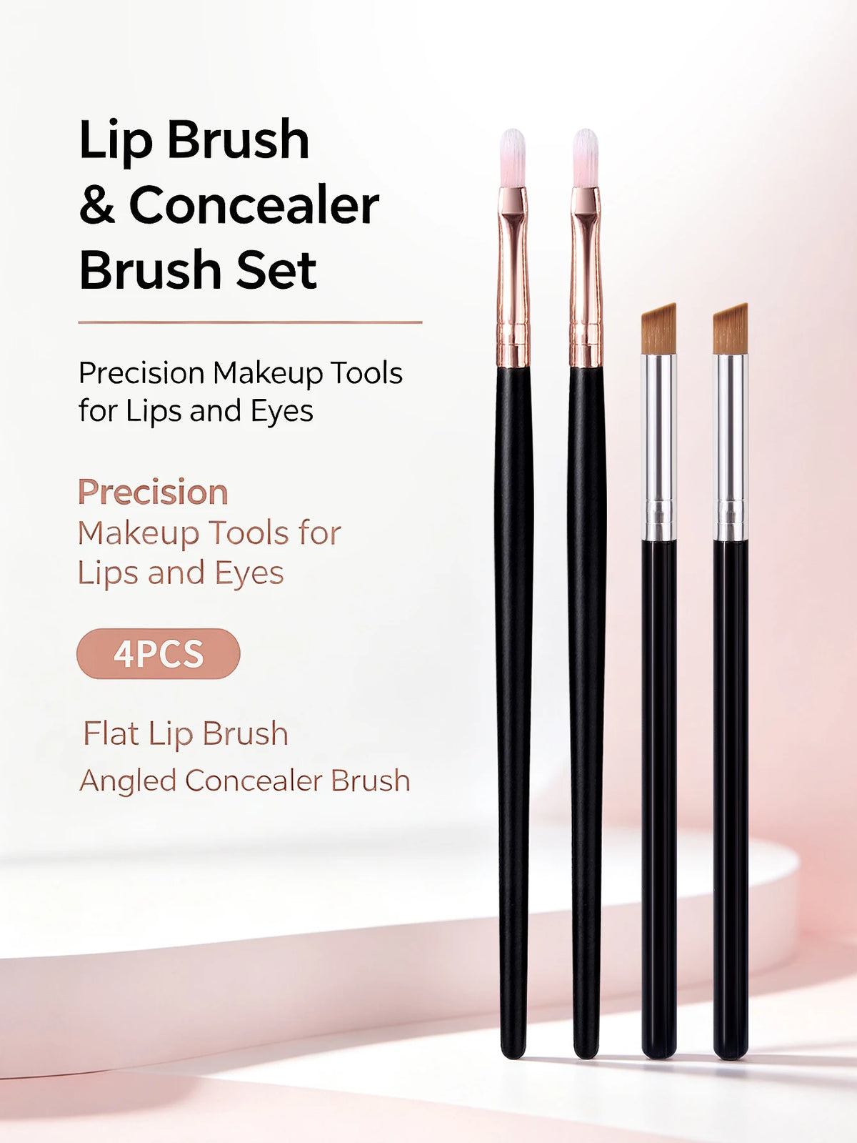 4-Piece Lip & Angled Concealer Brush Set – Soft Synthetic Makeup Brush Set Nixie black