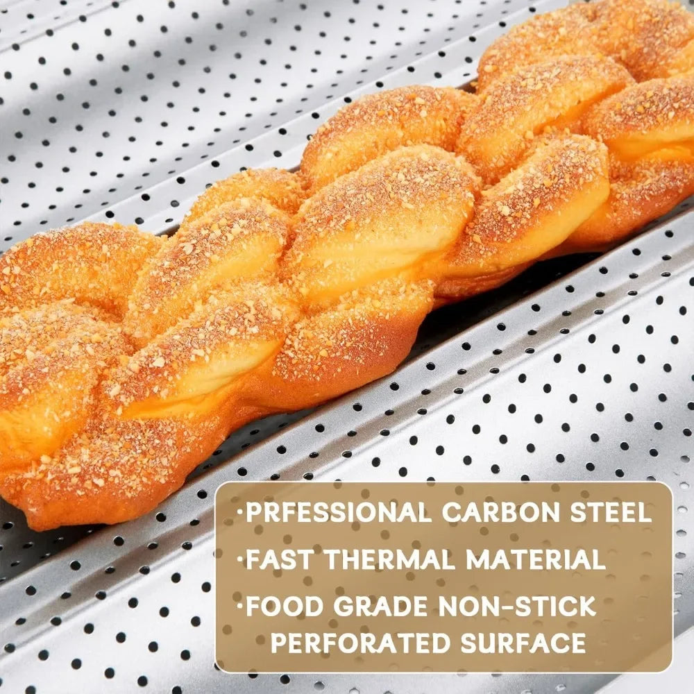 4-Loaf Nonstick Perforated Baguette Baking Pan | French Bread Tray Baguette Baking Pan Nixie