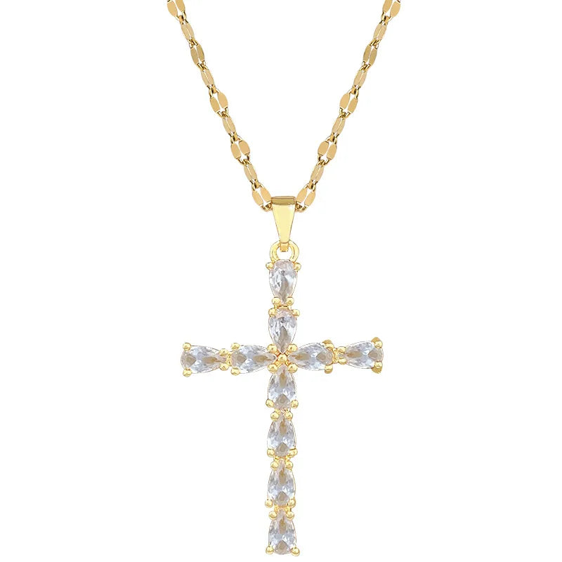 Women's Gold Cross Pendant Necklace | Stainless Steel Choker
