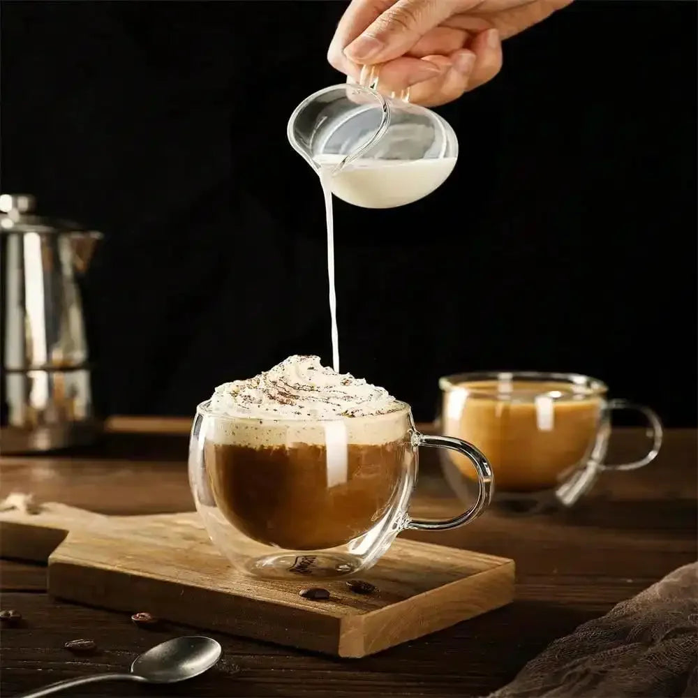 Double Wall Glass Coffee Cup with Handle 250ml | 1 or 2 Pack Glass Coffee Cup Nixie