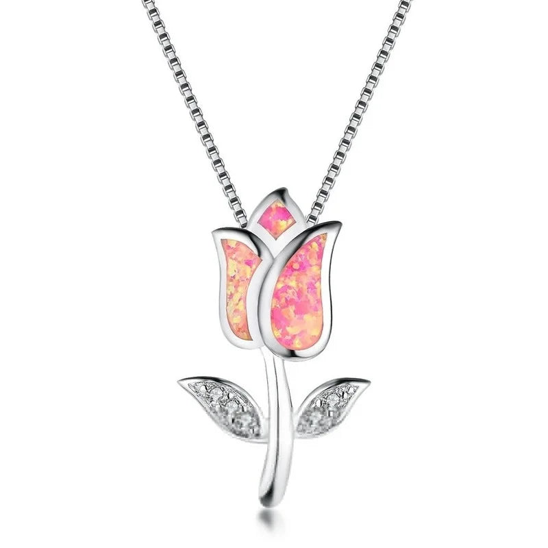 Rose Flower Pendant Necklace for Women – Pink Copper Alloy Pendant Necklace Nixie