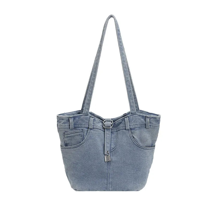 Nixie Women's Large Denim Bucket Shoulder Bag | K-Style