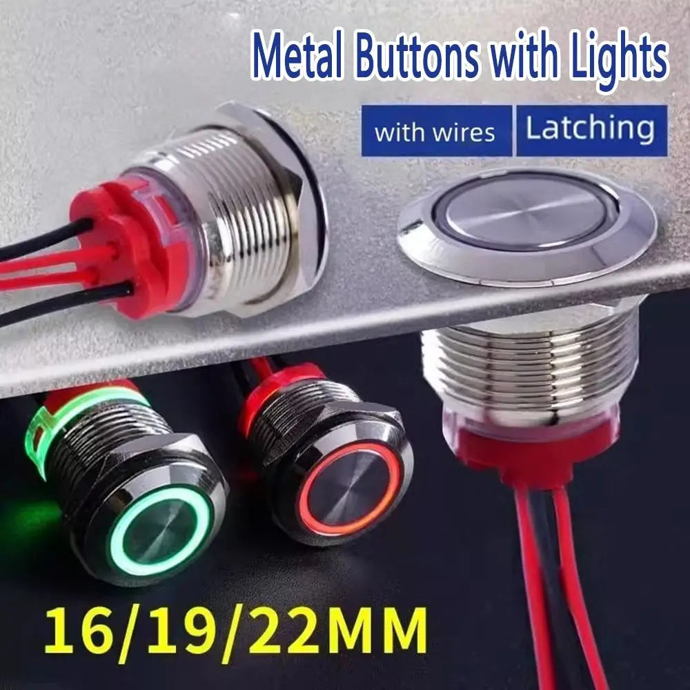 Metal Latching Push Button Switch 16/19/22mm Pre-Wired Panel Mount