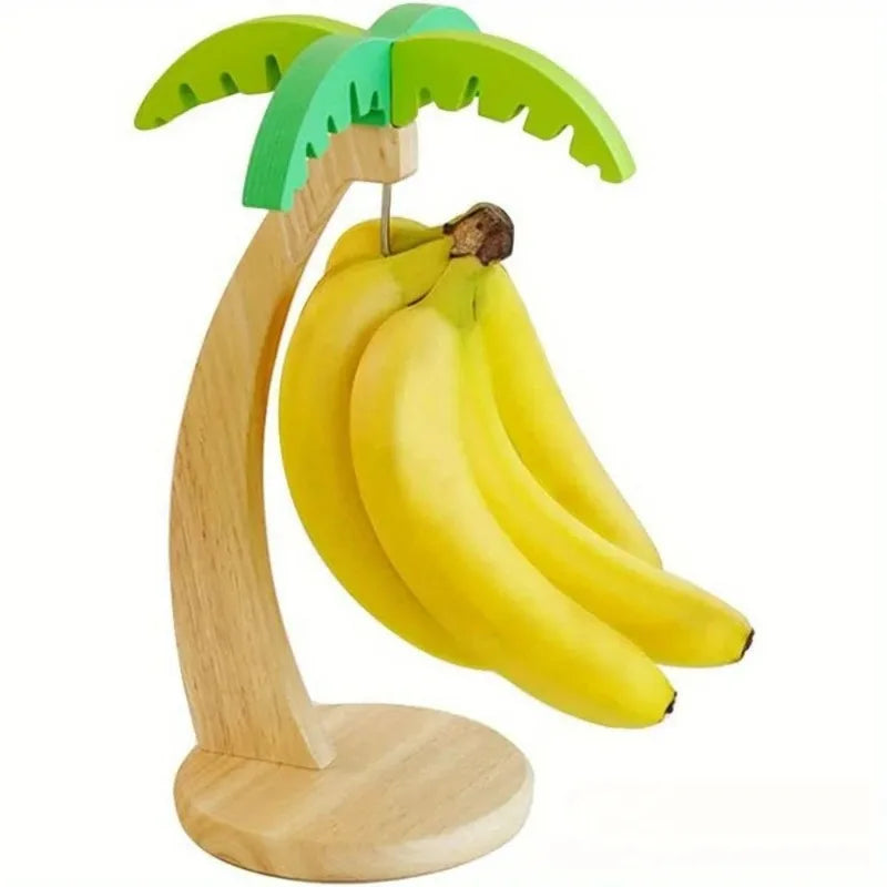 Wooden Banana Holder Fruit Shelf with Decorative Leaves Fruit Storage Shelf Nixie