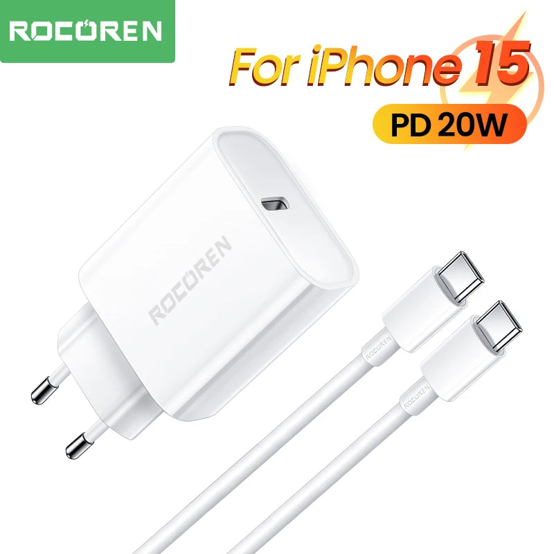 Rocoren 20W GaN USB-C Fast Charger PD3.0 QC3.0 iPhone Samsung