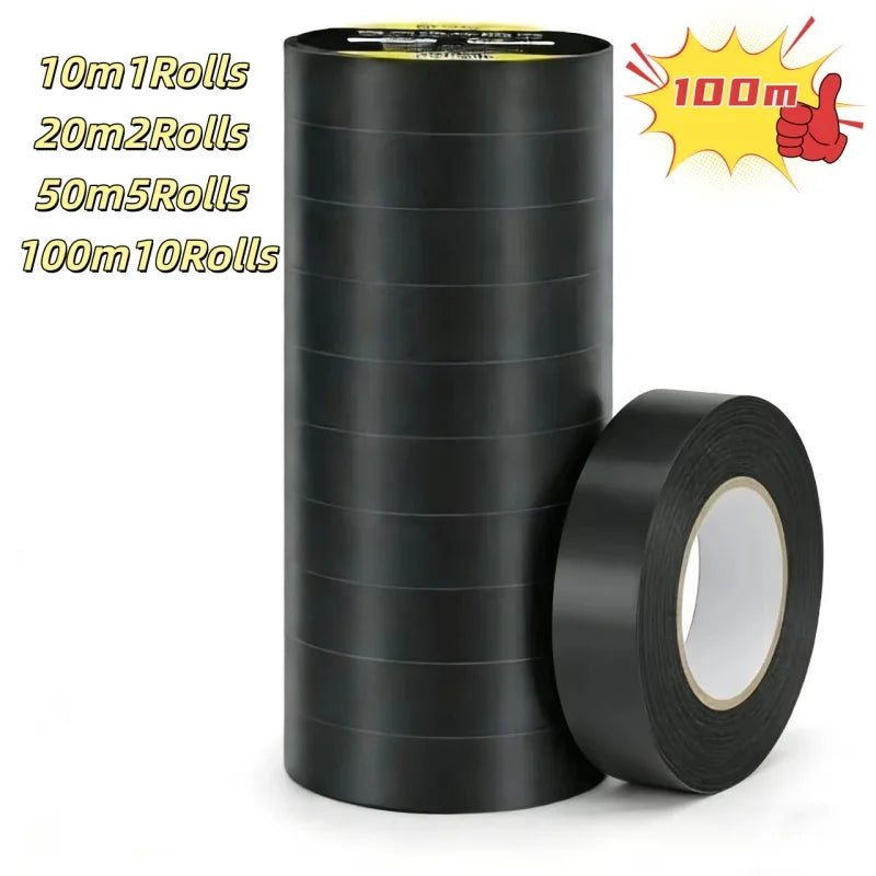 Black Flame Retardant Electrical Insulation Tape 10M/100M Electrical Insulation Tape Nixie 50M(5Roll ) 16mm