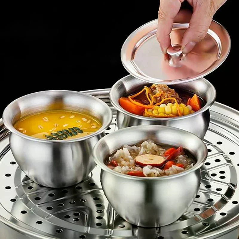 Stainless Steel Steaming Bowl with Lid | Multi-Use Kitchen Bowl Steaming Bowl Nixie