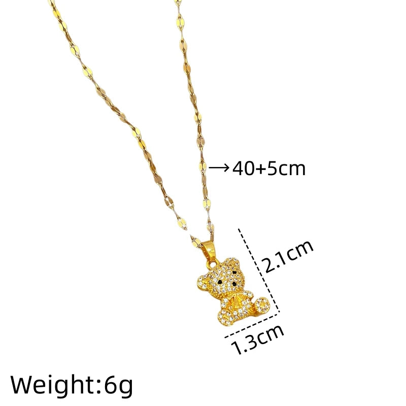Luxury Bear Pendant Necklace – Gold Stainless Steel Clavicle Chain Pendant Necklace Nixie XL2606-841